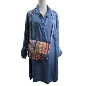 Terra & Sky Denim Button Front Long Sleeve Dress Size 3X & Woven Crossbody Bag